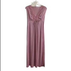 Vintage Nightgown Lingerie Size Medium Mauve Full Length Lace Nylon